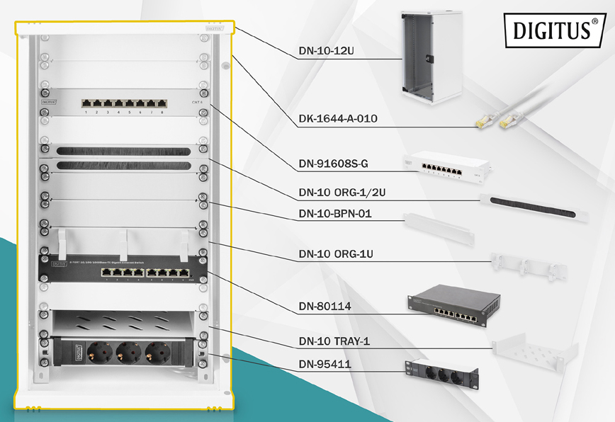 DIGITUS 10,  Netzwerk-Set, 12 HE, (B)312 x (T)300 mm, schwarz von Digitus
