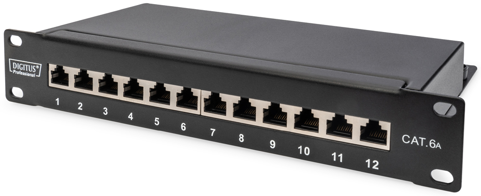 DIGITUS 10,  Patch Panel Kat. 6A, geschirmt, 12-Port, 1HE von Digitus