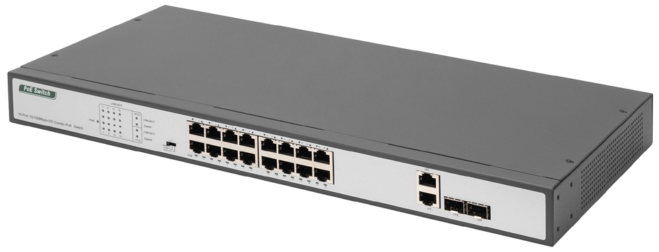DIGITUS 19,  Fast Ethernet PoE Switch, 16-Port, Unmanaged von Digitus
