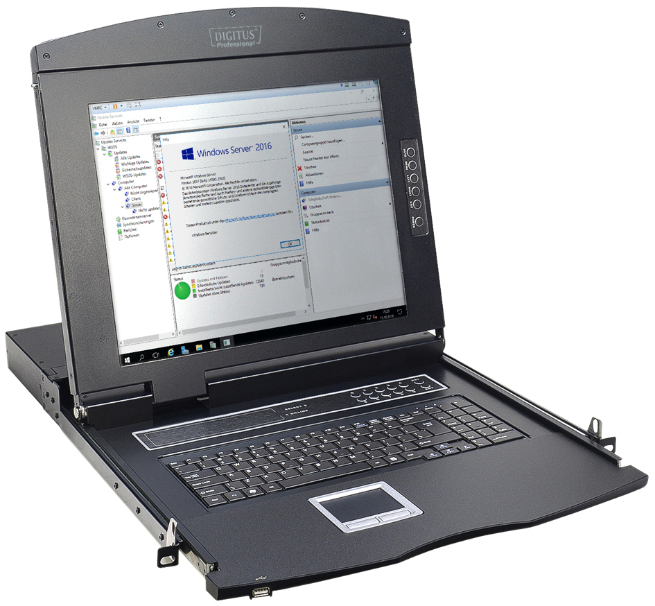 DIGITUS 19, Konsole mit KVM Switch, 16 Port, mit TFT Monitor DIGITUS 19, Konsole mit KVM Switch, 16 Port, mit TFT Monitor von Digitus
