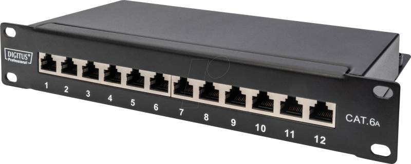 DIGITUS 91612SEA - Patchpanel, Cat.6a, 1HE, 12 Port, geschirmt, schwarz von Digitus