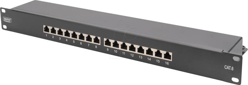 DIGITUS 91616SB - Patchpanel, Cat.6, 1HE, 16 Port, geschirmt, schwarz von Digitus