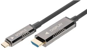 DIGITUS AOC - Adapterkabel - 24 pin USB-C männlich zu HDMI männlich - 15,0m - aktiv, HAOC-Kabel (Hybrid Active Optical Cable), Support von 4K 60 Hz, unterstützt 1920 x 1080 bei 120 Hz, Support von 2K 60 Hz, bis zu 18 Gbps Datentransferrate (AK-330150-150-S) von Digitus
