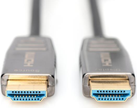 DIGITUS AOC - HDMI mit Ethernetkabel - HDMI (S) bis HDMI (S) - 30 m - Geschützter Hybridkupfer/Faseroptik - Schwarz - HAOC-Kabel (Hybrid Active Optical Cable), Support von 8K 60 Hz von Digitus