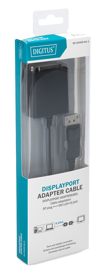 DIGITUS Adapterkabel, DisplayPort - DVI-I, 0,15 m, schwarz DIGITUS Adapterkabel, DisplayPort - DVI-I, 0,15 m, schwarz von Digitus