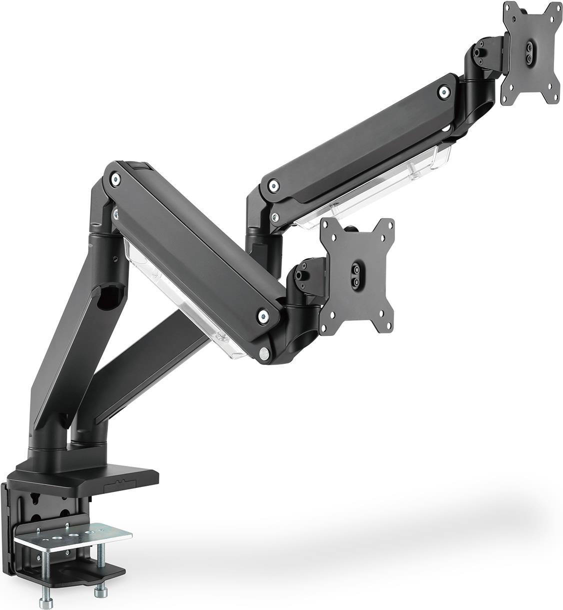 DIGITUS - Befestigungskit (Spannbefestigung für Tisch, 2 VESA-Befestigungshalterungen, 2 Schwenkarme) - für 2 LCD-Displays / Curved LCD-Displays - gas spring - Kunststoff, Aluminium, Stahl - mattschwarz - Bildschirmgröße: 38.1-88.9 cm (15-35) - C-Zwinge von Digitus