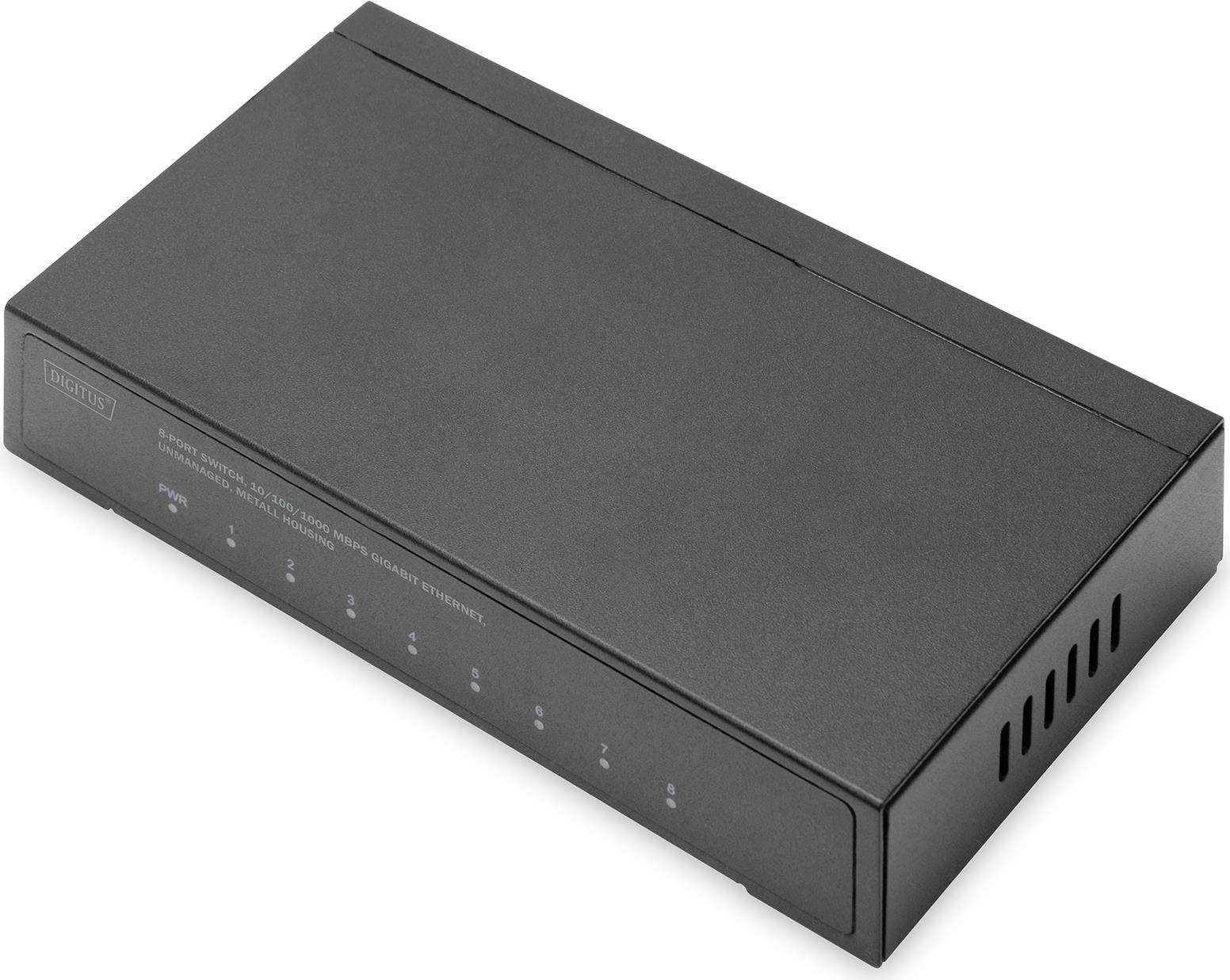 DIGITUS DN-80066 - Switch - gigabit ethernet, metal housing - unmanaged - 8 x 10/100/1000 - Desktop, wandmontierbar (DN-80066) von Digitus