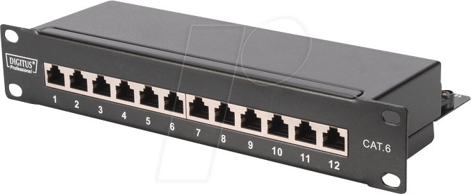 DIGITUS DN91612S - Patchpanel, 10'', 12-Port, Cat.6, 1 HE , schwarz von Digitus