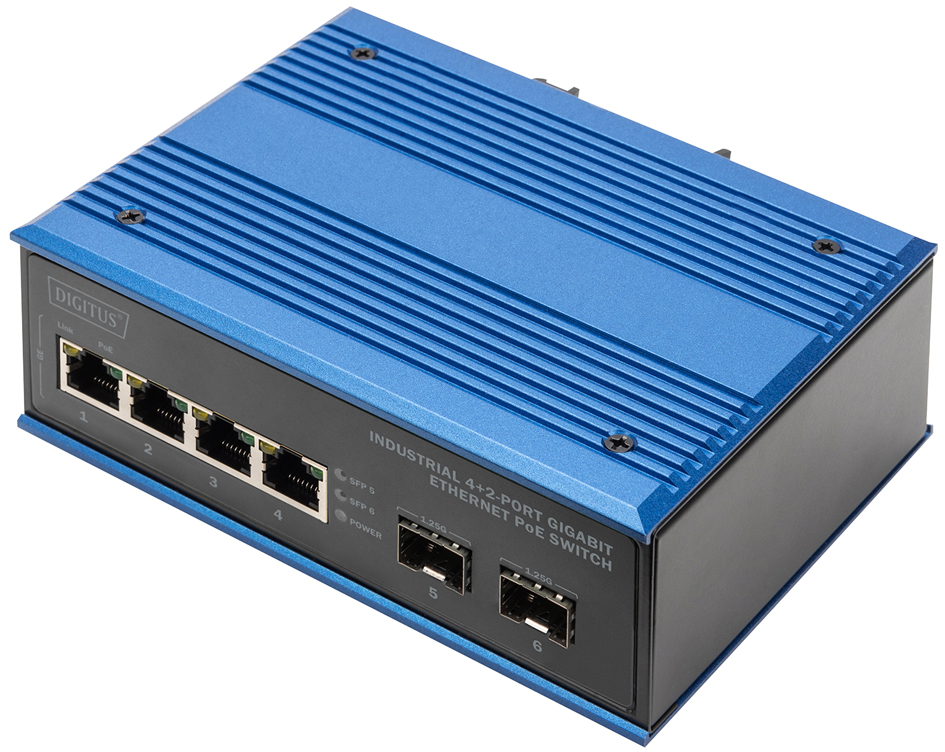 DIGITUS Industrial Gigabit Ethernet PoE Switch, 4+2 Port DIGITUS Industrial Gigabit Ethernet PoE Switch, 4+2 Port von Digitus