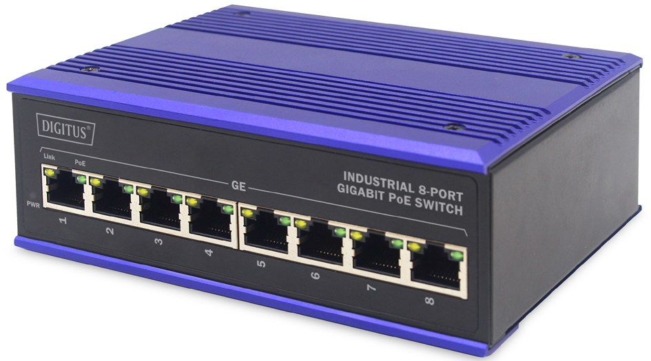 DIGITUS Industrial Gigabit PoE Switch, 8 Port, Unmanaged von Digitus