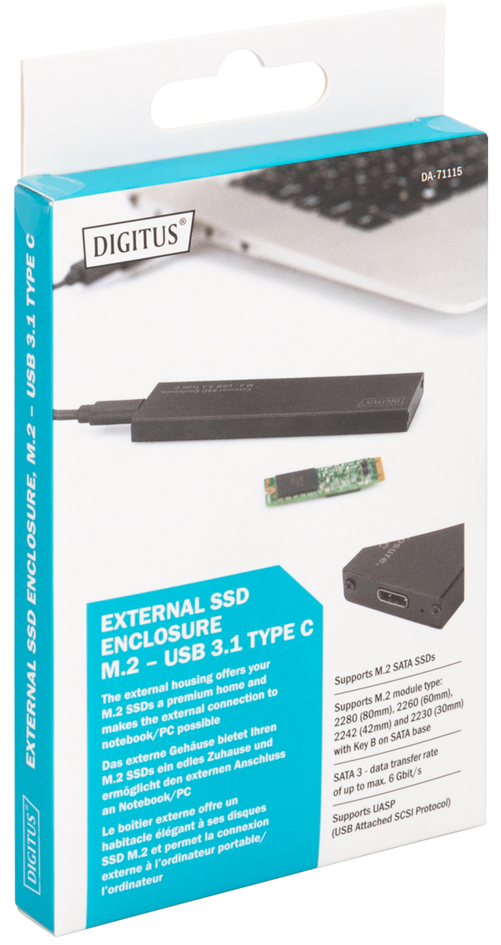 DIGITUS M.2 SATA Festplatten-Gehäuse, USB 3.1, schwarz von Digitus