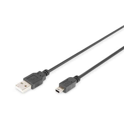 DIGITUS Mini USB 2.0 Anschlusskabel 1,0m Typ A - mini B (5pin) St/St, schwarz von Digitus