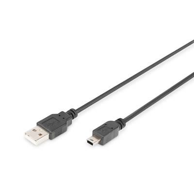 DIGITUS Mini USB 2.0 Anschlusskabel 1,8m Typ A - mini B (5pin) St/St, schwarz von Digitus