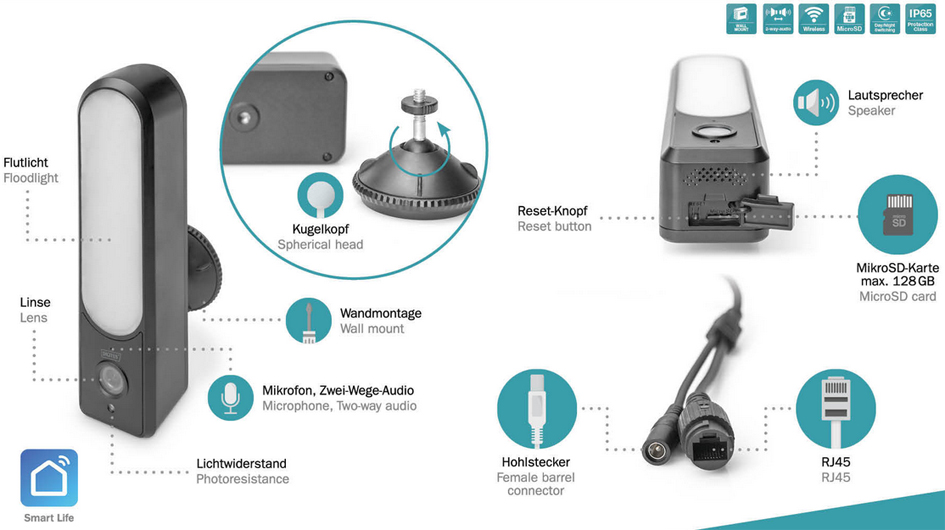 DIGITUS Smarte Full HD-Außenkamera mit LED-Flutlicht von Digitus