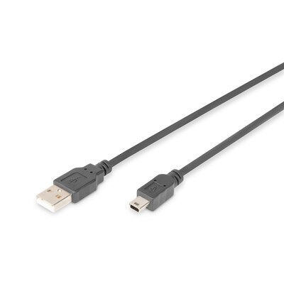 DIGITUS USB 2.0 Anschlusskabel, Typ A - mini B (5pin) St/St, 1.8m schwarz von Digitus