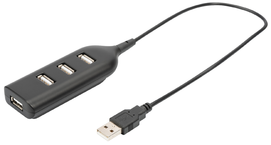 DIGITUS USB 2.0 Hub, 4-Port, Kabellänge: 300 mm, schwarz von Digitus