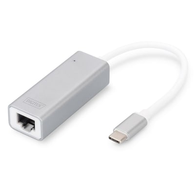 DIGITUS USB 3.0 Gigabit Ethernet Adapter Typ-C zu RJ45 St./Bu. weiß von Digitus