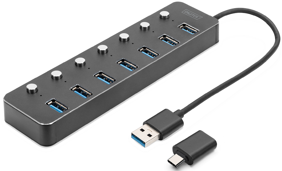 DIGITUS USB 3.0 Hub, 7-Port, schaltbar, Aluminium Gehäuse von Digitus