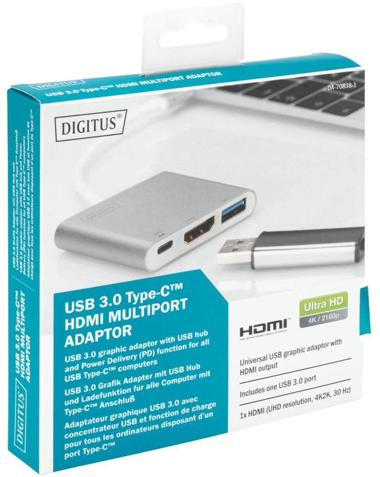 DIGITUS USB 3.0 Multiportadapter, USB-C - HDMI, silber von Digitus