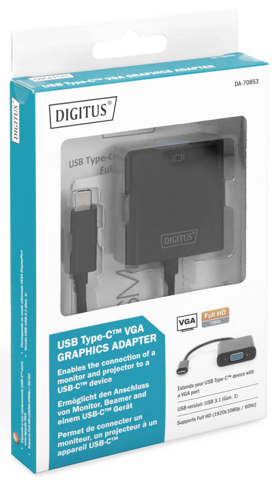 DIGITUS USB 3.1 Grafikadapter, USB-C - VGA, schwarz von Digitus