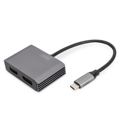 DIGITUS USB-C - DP + HDMI Adapter, 20 cm 4K/30Hz, Silber, Aluminium Gehäuse von Digitus