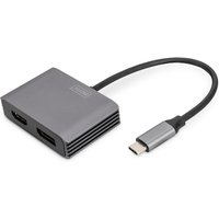 DIGITUS USB-C - DP + HDMI Adapter, 20 cm 4K/30Hz, Silber, Aluminium Gehäuse von Digitus