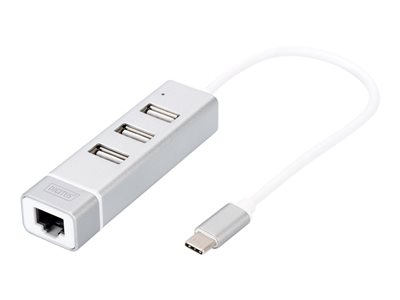 DIGITUS USB Adapter USB2.0/C -> RJ45 Ethernet+3-Port-Hub wei DIGITUS USB Adapter USB2.0/C -> RJ45 Ethernet+3-Port-Hub wei von Digitus