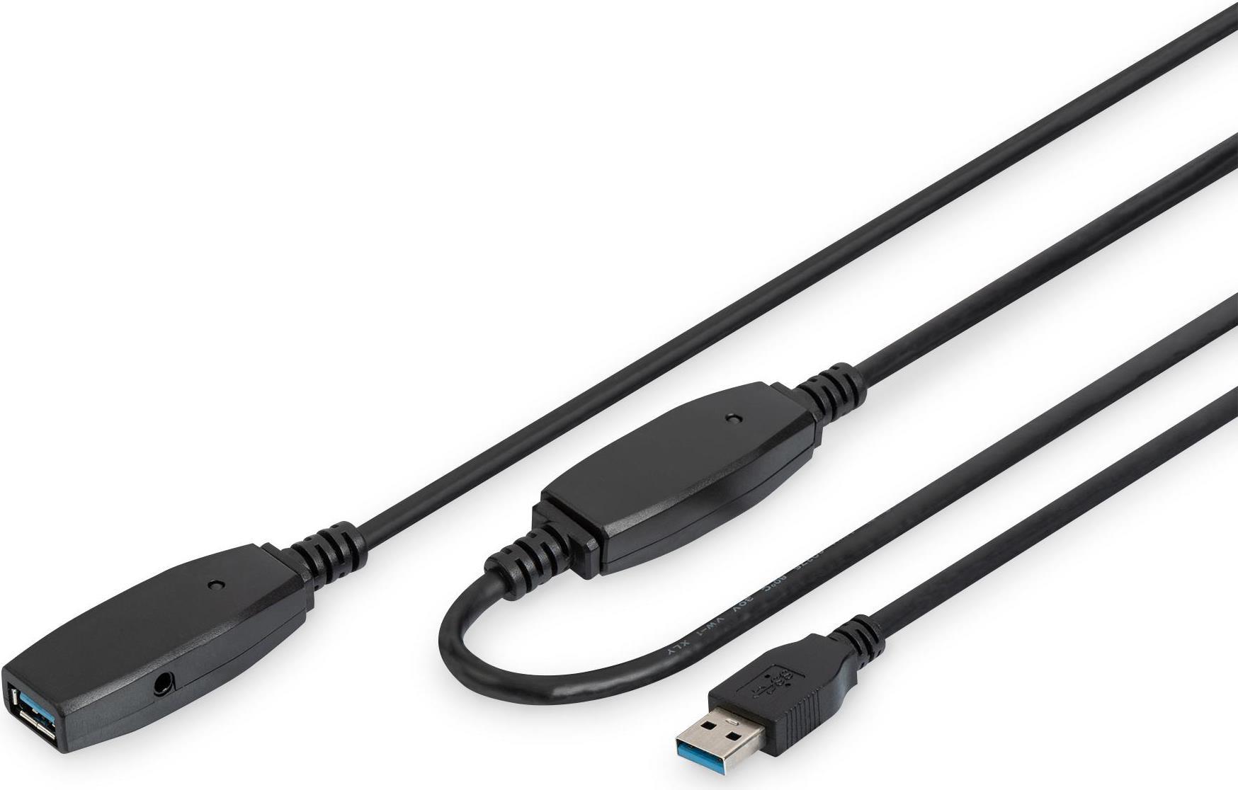 DIGITUS - USB-Verlängerungskabel - USB Typ A (M) bis USB Typ A (W) - USB 3.0 - 10 m - aktiv - Schwarz von Digitus