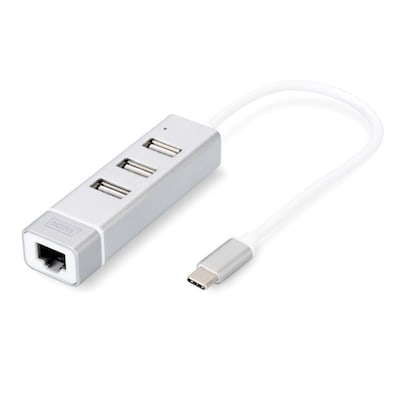 DIGITUS USB2.0 3-Port HUB & Fast Ethernet LAN-Adapter mit Typ-C Anschluss DIGITUS USB2.0 3-Port HUB & Fast Ethernet LAN-Adapter mit Typ-C Anschluss von Digitus