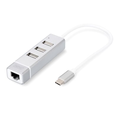 DIGITUS USB2.0 3-Port HUB & Fast Ethernet LAN-Adapter mit Typ-C Anschluss von Digitus