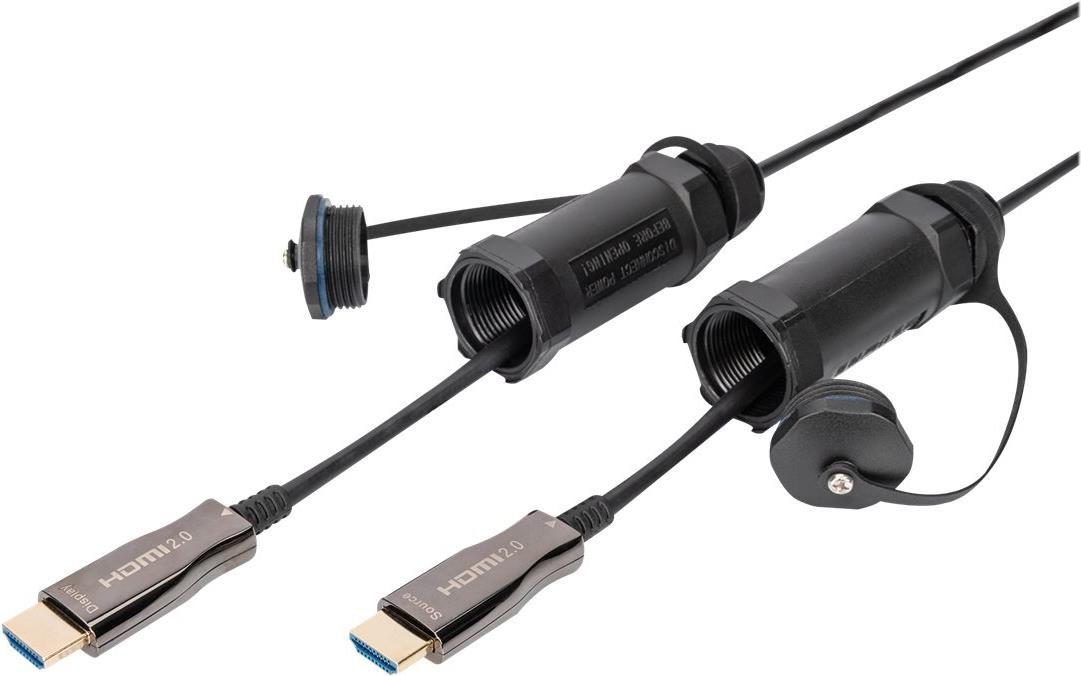 DIGITUS - Ultra High Speed - HDMI-Kabel - HDMI Stecker zu HDMI Stecker - 20,0m - Geschützter Hybridkupfer/Faseroptik - Schwarz - halogenfrei, 4K Unterstützung, Active Optical Cable (AOC), unterstützt 4K 60 Hz (4096 x 2560) (AK-330130-200-S) von Digitus