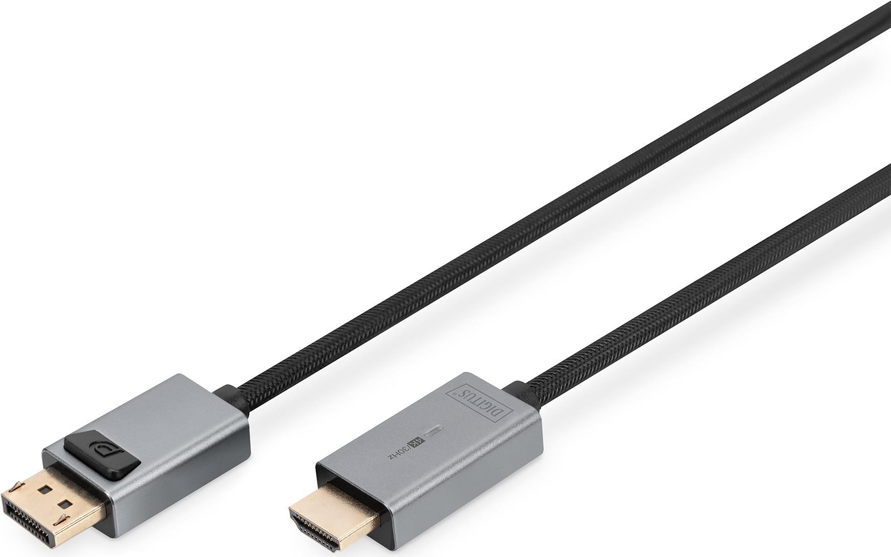 DIGITUS - Videoadapter - DisplayPort männlich zu HDMI männlich - 1.8 m - Doppelisolierung - Schwarz - Druckknopf, 1080p-Unterstützung, Support von 4K 120 Hz, unterstützt 8K 60 Hz (7680 x 4320) von Digitus