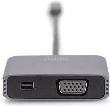 DIGITUS - Videoadapter - USB-C (M) zu HD-15 (VGA), Mini DisplayPort (W) - DisplayPort 1.4 - 20 cm - Support von 4K 30 Hz - Space-grau von Digitus