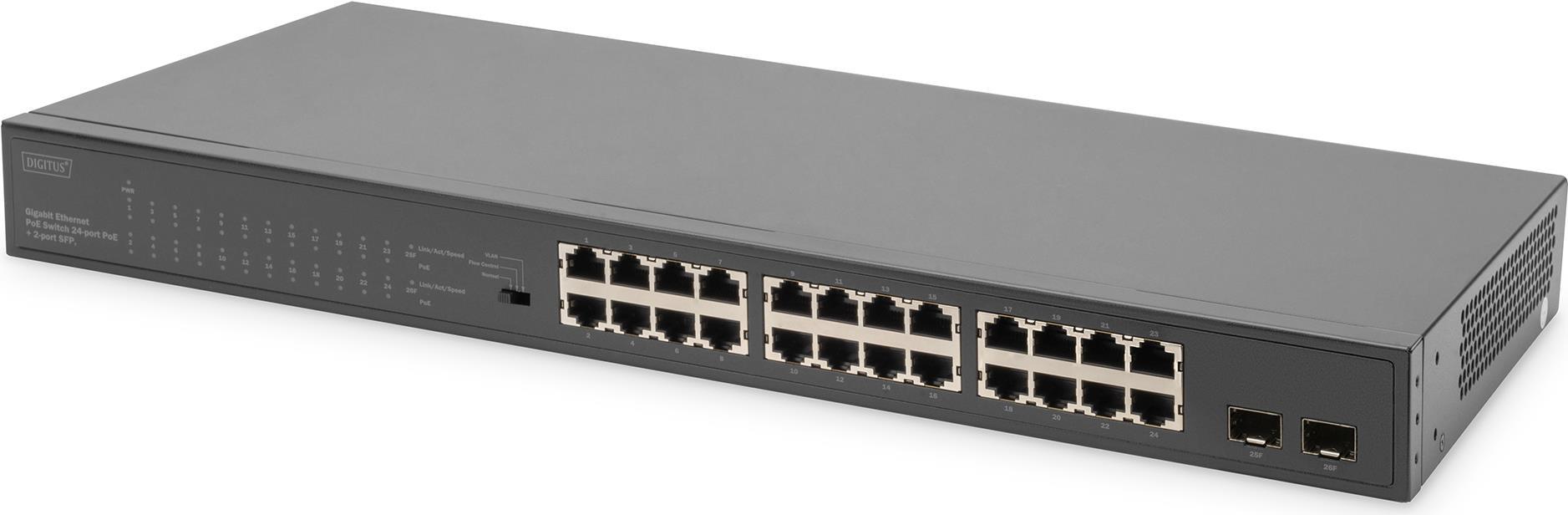 Digitus 24-Port Gigabit + 2-Port Gigabit SFP Multi-Mode Unmanaged PoE Switch (DN-95348-1) von Digitus