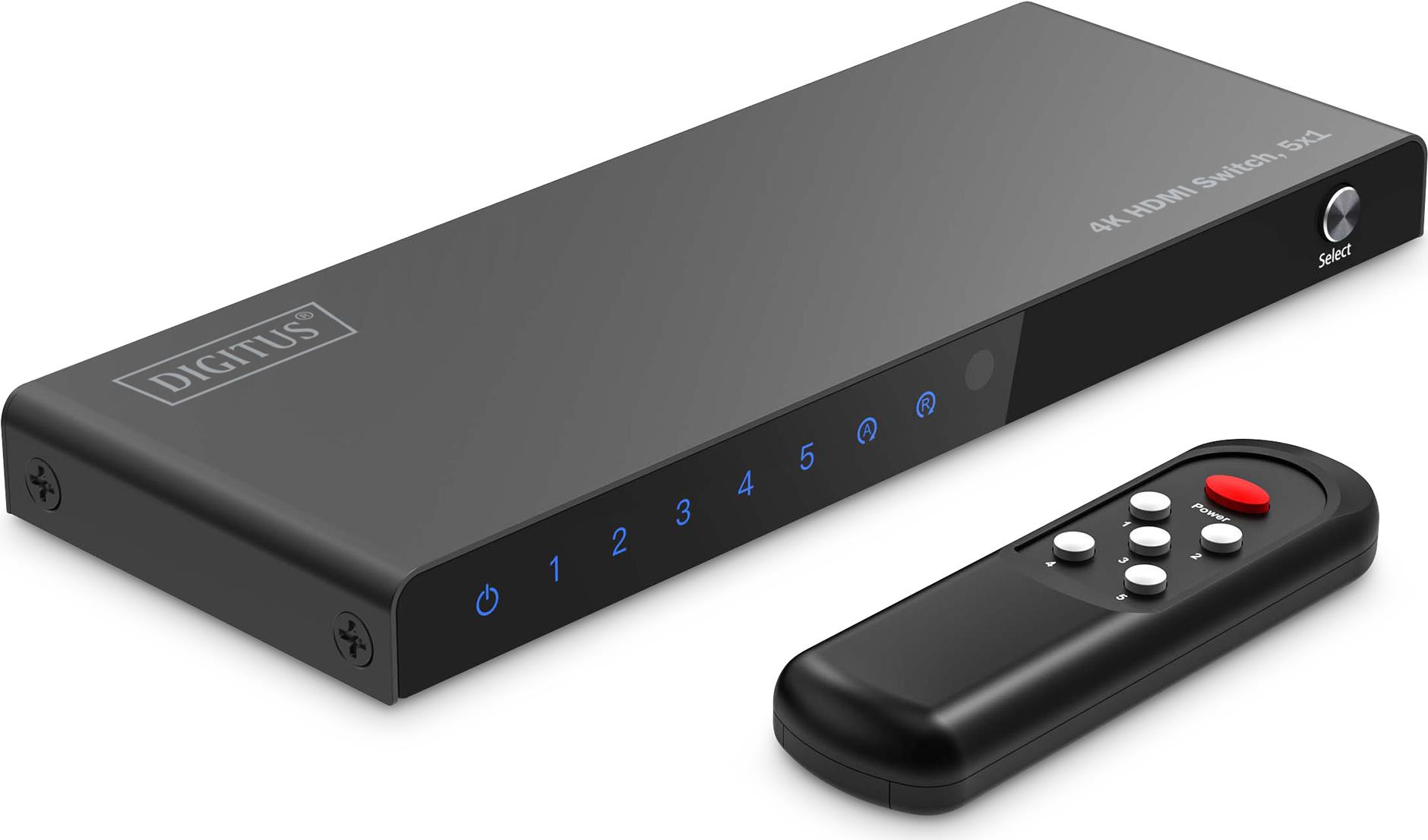 Digitus 4K HDMI Switch - 5x1 - HDMI - Mikro-USB - Metall - Schwarz - 18 Gbit/s - Status (DS-55332) von Digitus