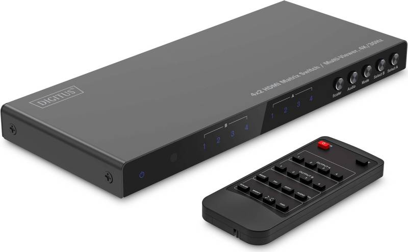 Digitus 4x2 HDMI Matrix Switch / Multi-Viewer - 4K/30Hz - AV-Matrix-Umschalter - 10,2 Gbit/s - Schwarz - Metall - Tasten - Remote - Status (DS-55345) von Digitus