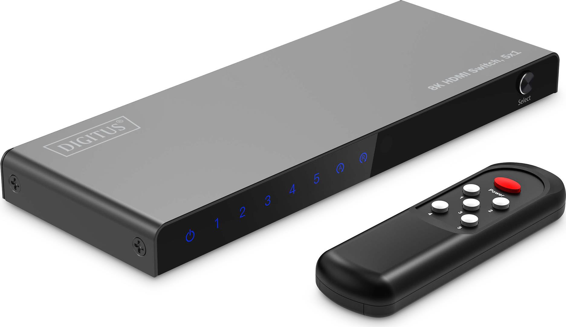 Digitus 8K HDMI Switch - 5x1 - HDMI - USB Typ-C - Metall - Schwarz - 48 Gbit/s - Status (DS-55334) von Digitus