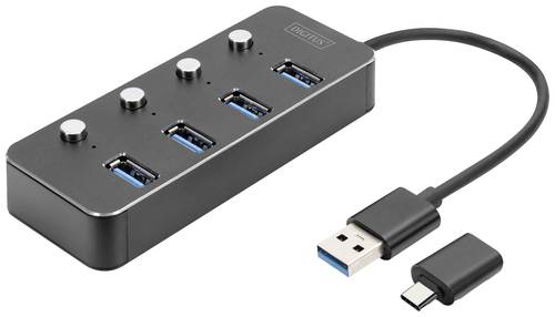 Digitus DA-70247 4 Port USB 3.0-Hub drehbar, einzeln schaltbar, LED-Anzeige Dunkelgrau von Digitus