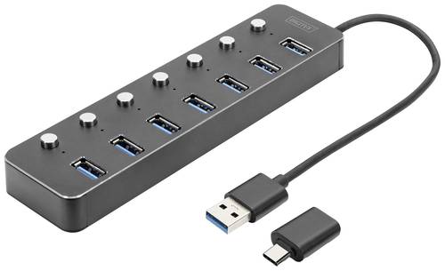 Digitus DA-70248 7 Port USB 3.0-Hub drehbar, einzeln schaltbar, LED-Anzeige Dunkelgrau von Digitus