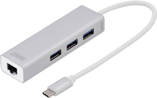 Digitus DA-70255 3+1 Port USB 3.2 Gen 1-Hub (USB 3.0) mit eingebautem Netzwerk-Anschluss Silber von Digitus