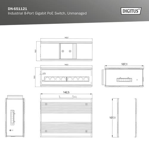 Digitus DN-651121 Industrial Ethernet Switch 10 / 100 / 1000MBit/s IEEE 802.3af (12.95 W), IEEE 802. von Digitus