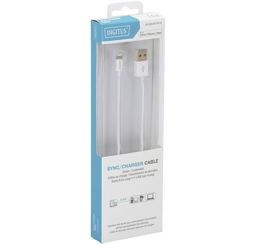 Digitus Digitus Apple iPad/iPhone/iPod Anschlusskabel [1x USB, USB 2.0 Stecker Smartphone-Kabel, (100.00 cm) von Digitus