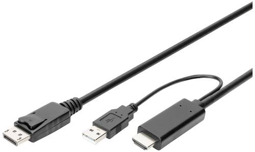 Digitus DisplayPort / HDMI Anschlusskabel DisplayPort Buchse, HDMI-A Stecker, USB-A Stecker 2m Schwa von Digitus