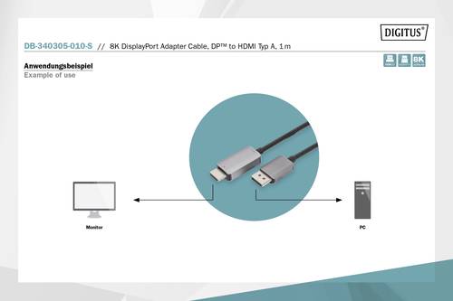 Digitus DisplayPort Adapterkabel DisplayPort Stecker, HDMI-A Stecker 1m Schwarz DB-340305-010-S Disp von Digitus
