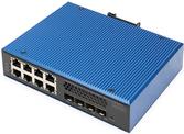Digitus Industrial 8 + 4 10G Uplink Port L3 managed Gigabit Ethernet PoE Switch. Switch-Typ: Managed, Switch-Ebene: L2/L3. Basic Switching RJ-45 Ethernet Ports-Typ: Gigabit Ethernet (10/100/1000), Anzahl der basisschaltenden RJ-45 Ethernet Ports: 8, Anzahl installierte SFP Module: 4. Vollduplex. MAC-Adressentabelle: 32000 Eintragungen, Routing-/Switching-Kapazität: 1 Gbit/s. Netzstandard: IEEE 802.3af. DC input Spannung: 12 - 48 V. Power over Ethernet (PoE) (DN-651161) von Digitus