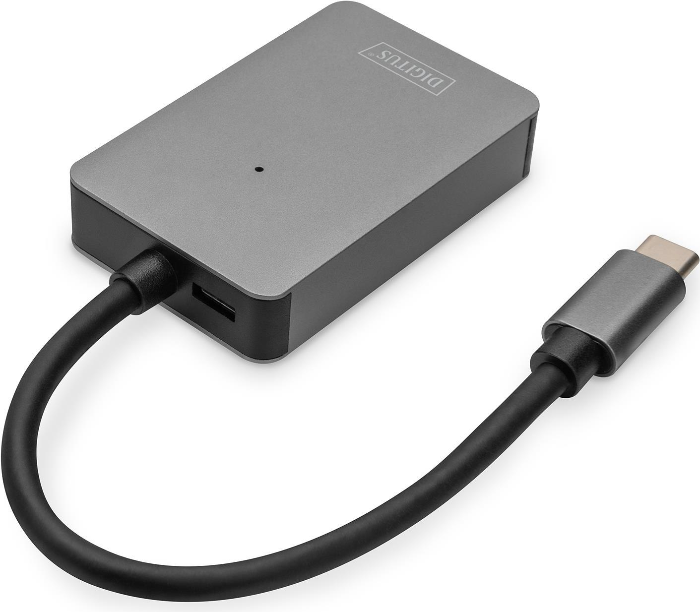 Digitus USB-C Card Reader - 2 Port - High Speed - MicroSD (TransFlash) - MicroSDHC - MicroSDXC - SD - SDHC - SDXC - Grau - 300 Mbit/s - Aluminium - USB 2.0 Type-C - 60 mm (DA-70333) von Digitus