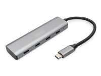 Digitus USB-C HUB, 4-Port, USB 3.2 Gen 1 (3.1 Gen 1) Type-C, USB 3.2 Gen 1 (3.1 Gen 1) Type-C, 5000 Mbit/s, Grau, Aluminium, Rundkabel von Digitus