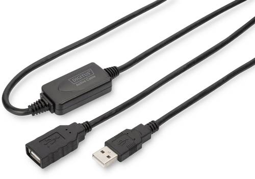 Digitus USB-Kabel USB 2.0 USB-A Buchse, USB-A Stecker 15.00m Schwarz mit USB, mit Verlängerungskabe von Digitus