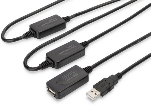 Digitus USB-Kabel USB 2.0 USB-A Buchse, USB-A Stecker 25.00m Schwarz mit USB, mit Verlängerungskabe von Digitus