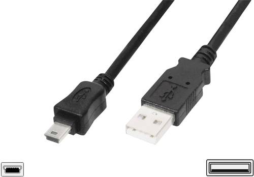 Digitus USB-Kabel USB 2.0 USB-A Stecker, USB-Mini-B Stecker 1.00m Schwarz Rund, doppelt geschirmt AK von Digitus